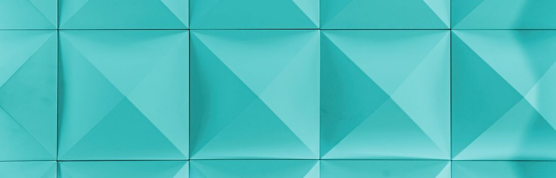 3D decorative wall for the interior of a square geometric shape. Abstract texture of turquoise color.