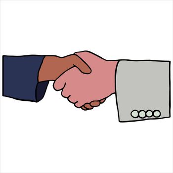 Vector of businesspeople shaking hands against white background