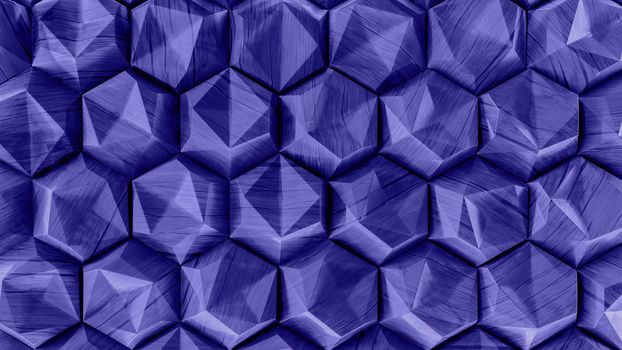 3D decorative wall for the interior of an unusual hexagonal geometric shape, similar to a honeycomb. Abstract texture of the deep blue color of the night sky