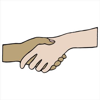 Vector of businesspeople shaking hands against white background