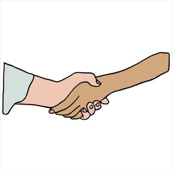 Vector of businesspeople shaking hands against white background