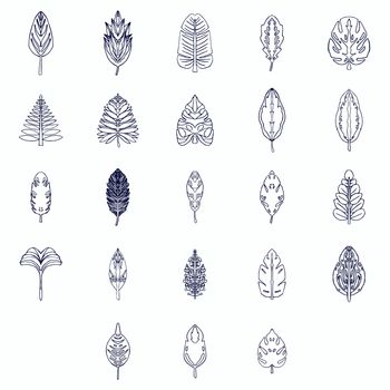 Vector icon of various outline leaves against white background