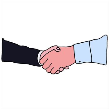 Vector of businesspeople shaking hands against white background