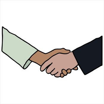 Vector of businesspeople shaking hands against white background