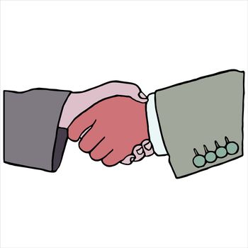 Vector of businesspeople shaking hands against white background