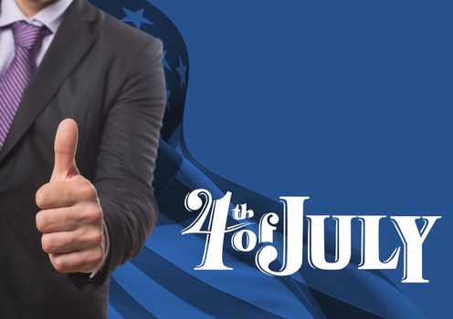 Digital composite of Business man with thumb up for the 4th of july
