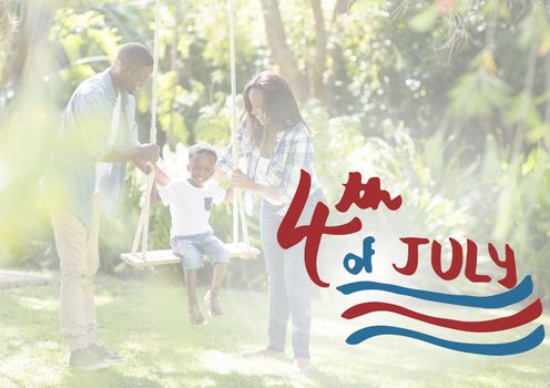Digital composite of American family on a swing for the 4th of july