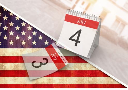 Digital composite of 4th of July calendar against american flag