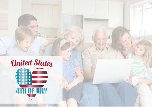 Digital composite of Happy family loong at the laptop for the 4th of July