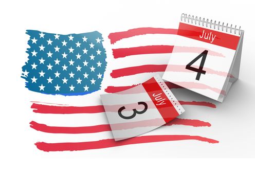 Digital composite of 4th of July Calendar with drawn american flag