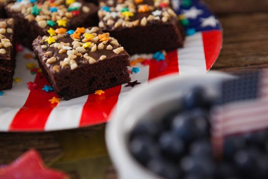 Close-up of pastries served on plate with 4th July theme