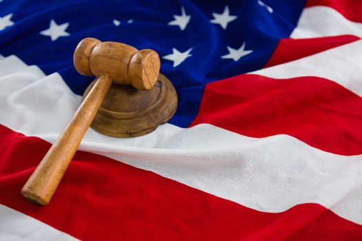 Close-up of gavel on American flag with 4th july theme