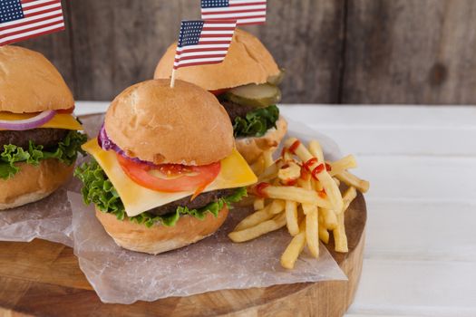 Snacks with 4th july theme on wooden board