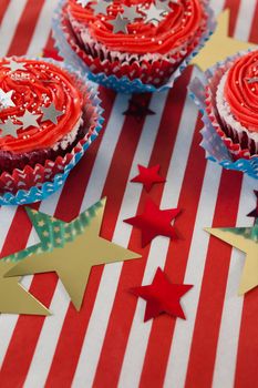 Close-up of decorated cupcakes with 4th july theme