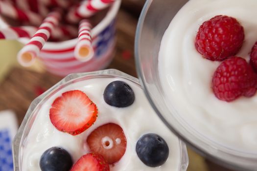 Close-up of fruit ice cream with 4th july theme