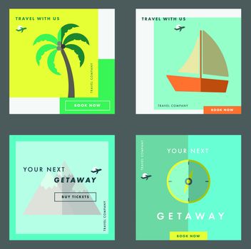 Vector icon set of travel against colored background