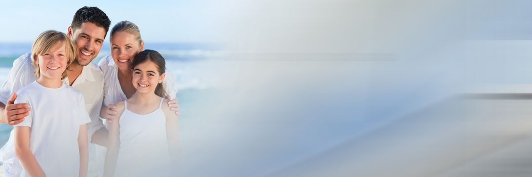 Digital composite of Family at beach with grey and blue transition