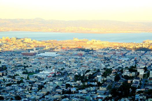 San Francisco aerial view from  from Twin Tower Peak Hill.