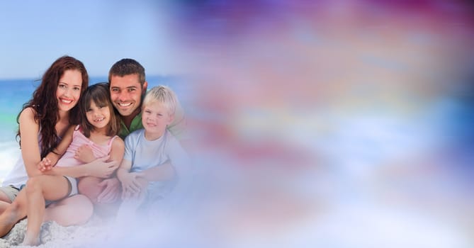 Digital composite of Family at beach with purple transition