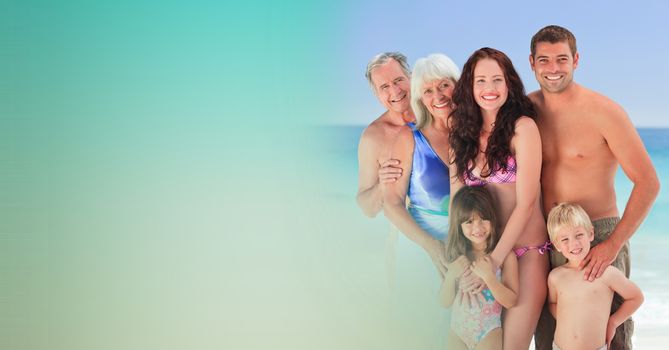 Digital composite of Family at beach with green transition