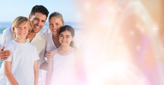 Digital composite of Family at beach with peach transition
