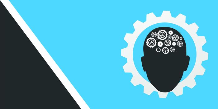 Vector images with thinking gears concept against blue background