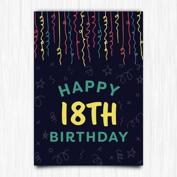 Vector icon of happy birthday 18th years greeting card