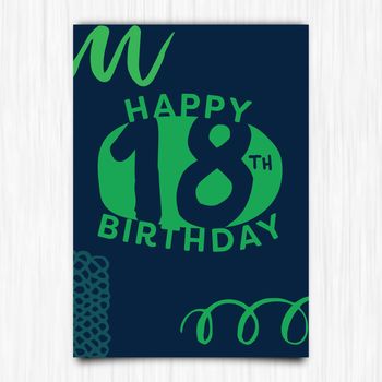 Vector icon of happy birthday 18th years greeting card