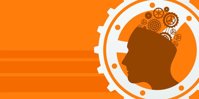 Vector images with thinking gears concept orange background