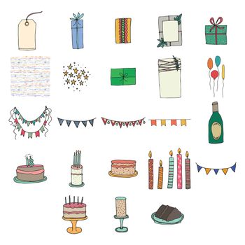 Vector set of various birthday celebration icons