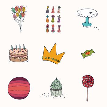 Vector set of various birthday celebration icons