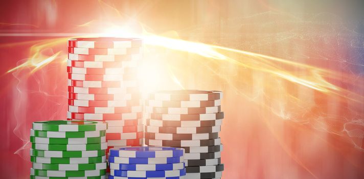 Vector 3D image of gambling chips against glowing abstract design