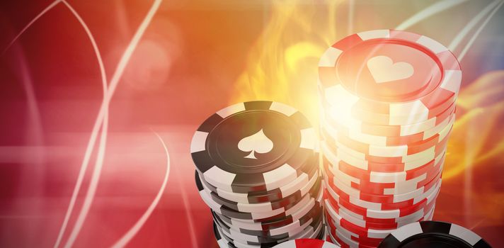 3D vector image of gambling chips against abstract red background