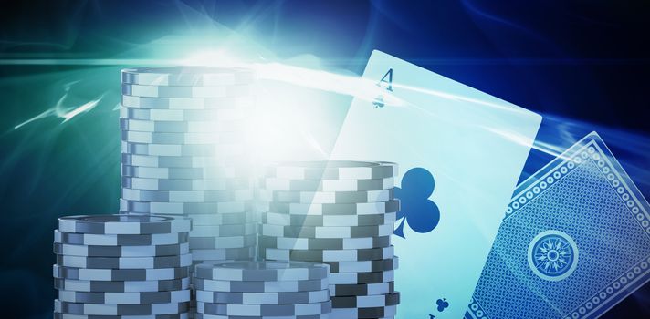 Vector 3D image of gambling chips against glowing abstract design
