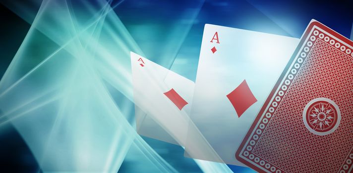 Ace of diamonds 3D card against blue abstract light spot design