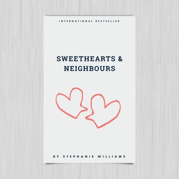 Vector of novel cover with sweethearts and neighbours text against grey background