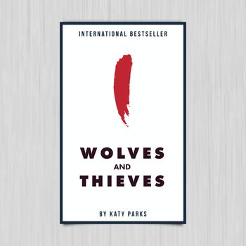 Vector of novel cover with wolves and thieves text against grey background