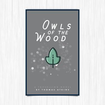 Vector of novel cover with owls of the wood text against white background
