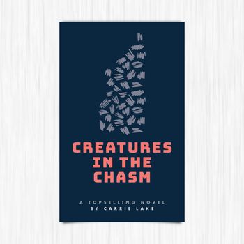 Vector of novel cover with creatures in the chasm text against white background
