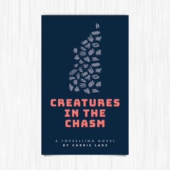 Vector of novel cover with creatures in the chasm text against white background