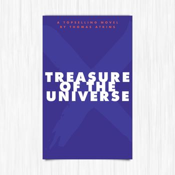 Vector of novel cover with treasure of the universe text against white background