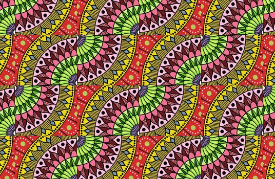 Colorful floral ethnic mandala pattern in patchwork boho chic style in yellow and red colors, in portuguese and moroccan motive