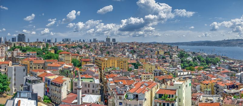 Istambul, Turkey – 07.13.2019. Big panoramic top view of Beyoglu district in Istanbul on a sunny summer day