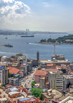 Istambul, Turkey – 07.13.2019. Big panoramic top view of Beyoglu district in Istanbul on a sunny summer day