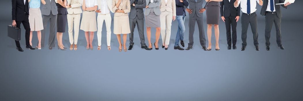 Digital composite of Group of Business People standing with blue vignette background