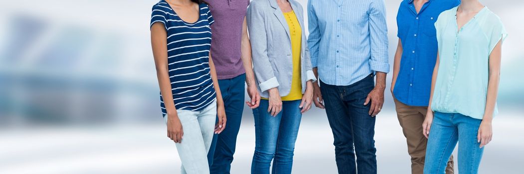 Digital composite of Group of People standing in bright blurred space