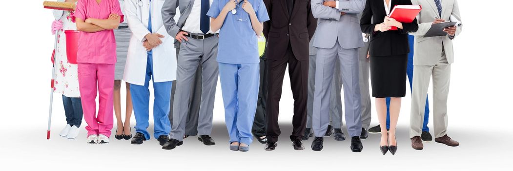 Digital composite of Group of People with various jobs careers standing with white background