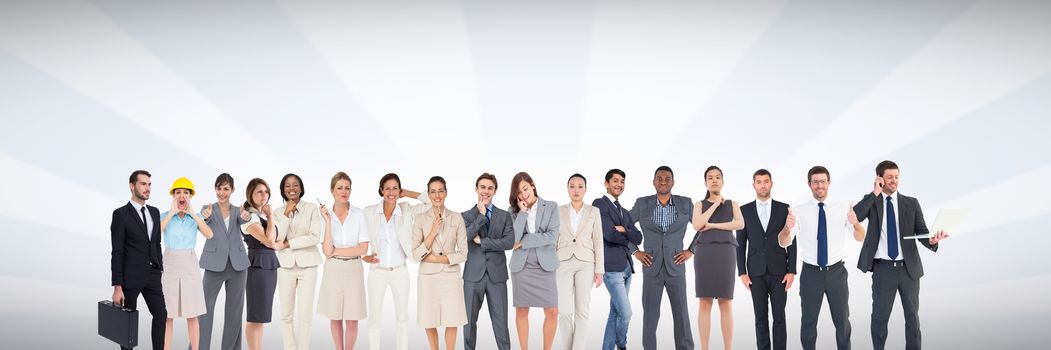 Digital composite of Group of business people standing in front of bright grey background