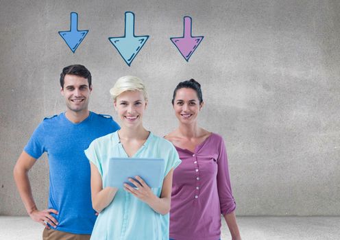 Digital composite of Group of people standing in front of cursor arrows selecting people