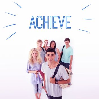 The word achieve against smiling students